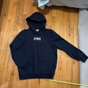 Vintage Tommy Hilfiger Men LARGE Hoodie Logo Pullover Hooded Sweatshirt